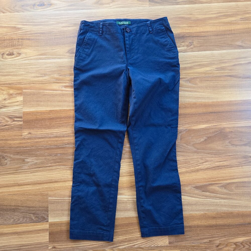 Lauren Ralph Lauren Size 2 Women's Navy Blue Pants Side Stripe Cotton Blend